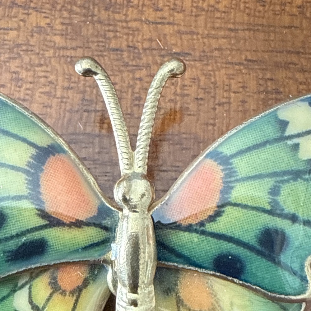Vintage Enamel Butterfly Brooch Pin • Green & Orange Gold Tone • 2" MCM‎ Fairy - Picture 3 of 6